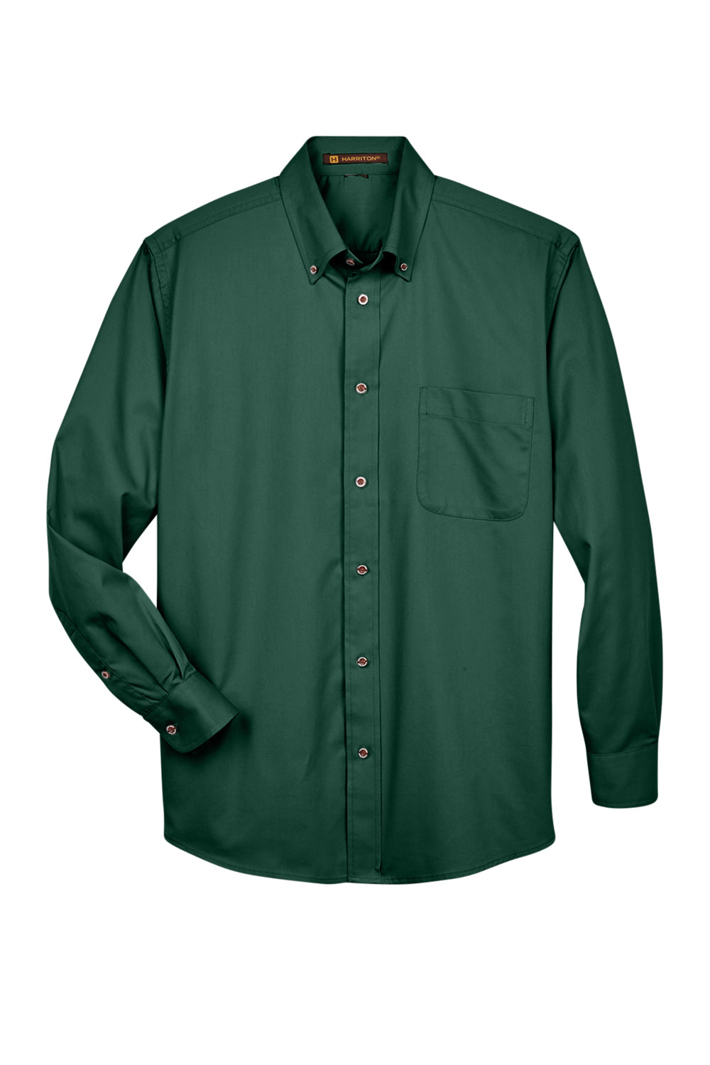 Harriton M500/M500T Wrinkle Resistant Long Sleeve Button Down Shirt w/ Pocket Hunter Green Flat Front