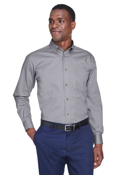 Harriton M500 Mens Wrinkle Resistant Long Sleeve Button Down Shirt w/ Pocket Dark Grey Front