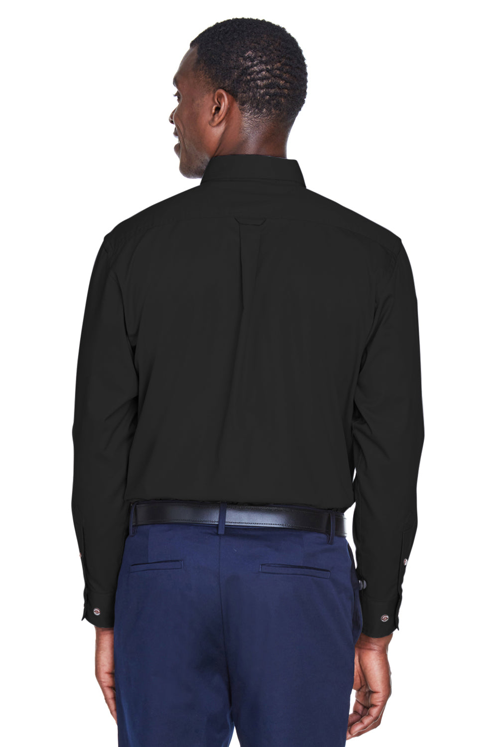 Harriton M500 Mens Wrinkle Resistant Long Sleeve Button Down Shirt w/ Pocket Black Back
