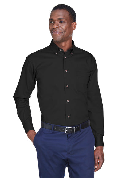 Harriton M500 Mens Wrinkle Resistant Long Sleeve Button Down Shirt w/ Pocket Black Front