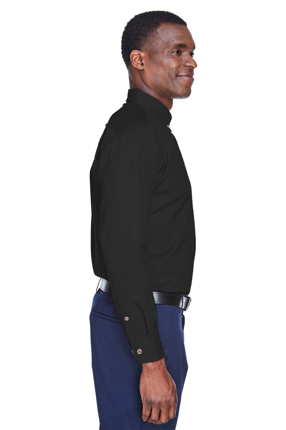 Harriton M500 Mens Wrinkle Resistant Long Sleeve Button Down Shirt w/ Pocket Black Side