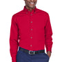 Harriton Mens Wrinkle Resistant Long Sleeve Button Down Shirt w/ Pocket - Red