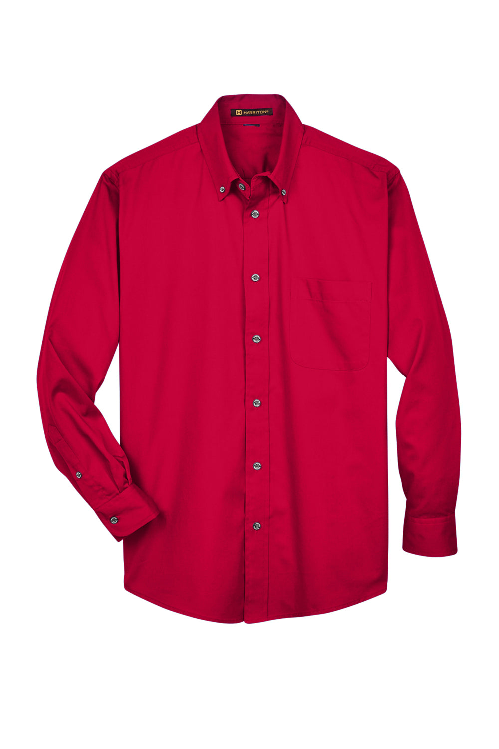 Harriton M500/M500T Wrinkle Resistant Long Sleeve Button Down Shirt w/ Pocket Red Flat Front