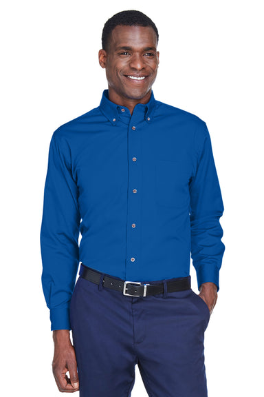 Harriton M500 Mens Wrinkle Resistant Long Sleeve Button Down Shirt w/ Pocket French Blue Front
