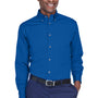 Harriton Mens Wrinkle Resistant Long Sleeve Button Down Shirt w/ Pocket - French Blue