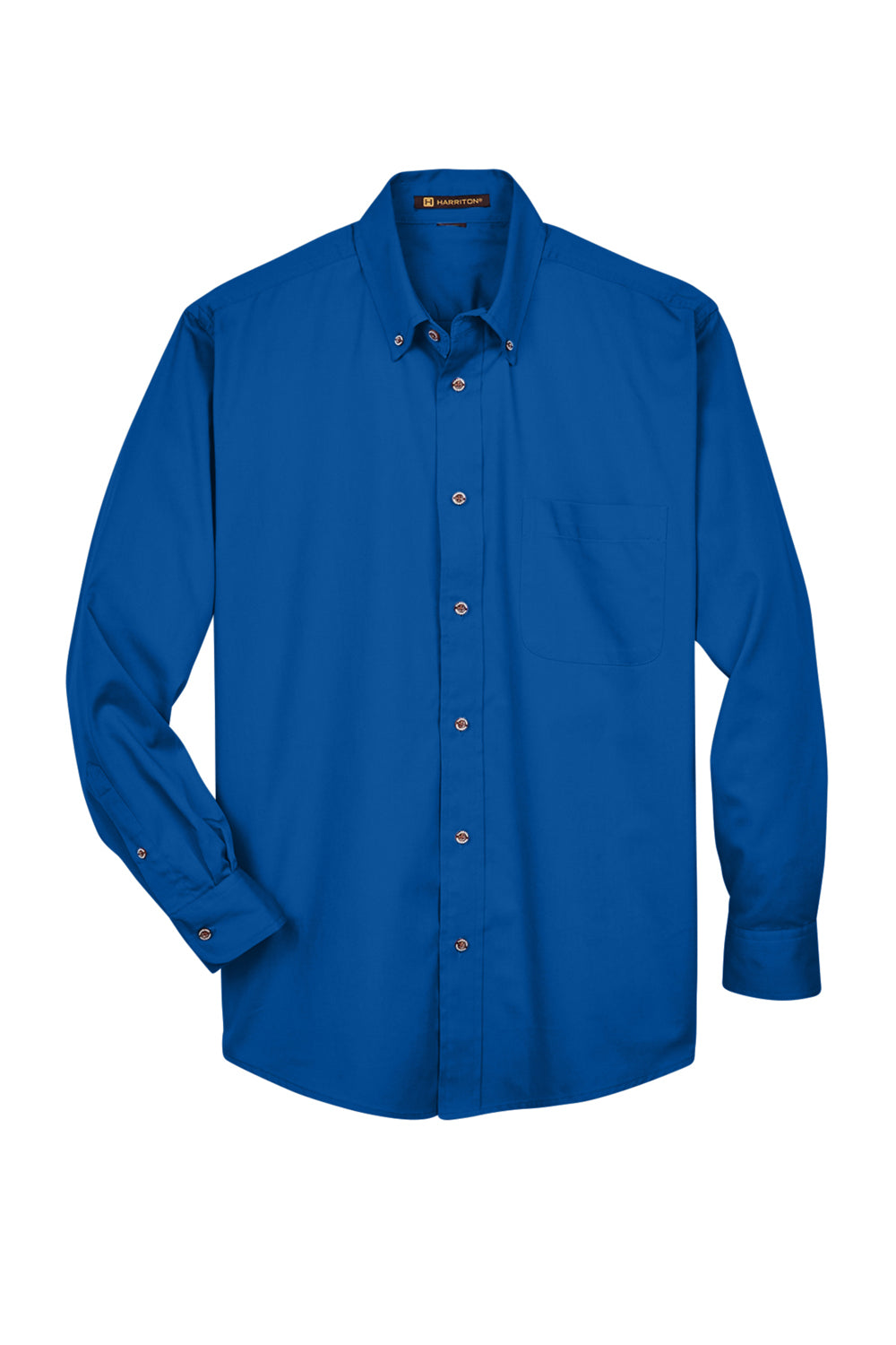 Harriton M500/M500T Wrinkle Resistant Long Sleeve Button Down Shirt w/ Pocket French Blue Flat Front