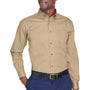 Harriton Mens Wrinkle Resistant Long Sleeve Button Down Shirt w/ Pocket - Stone