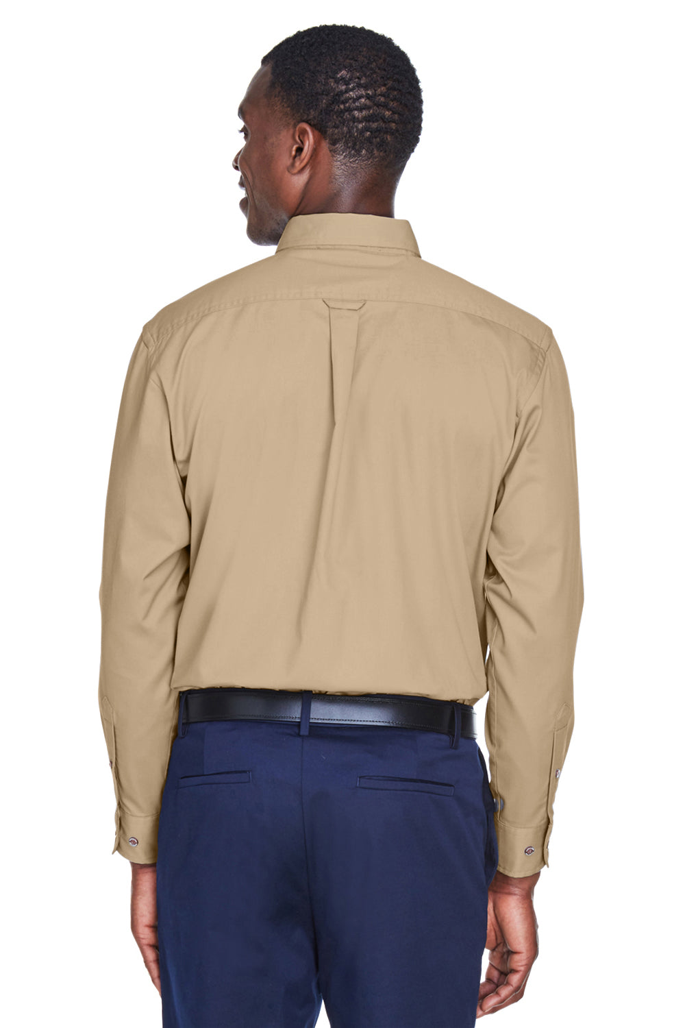 Harriton M500 Mens Wrinkle Resistant Long Sleeve Button Down Shirt w/ Pocket Stone Brown Back