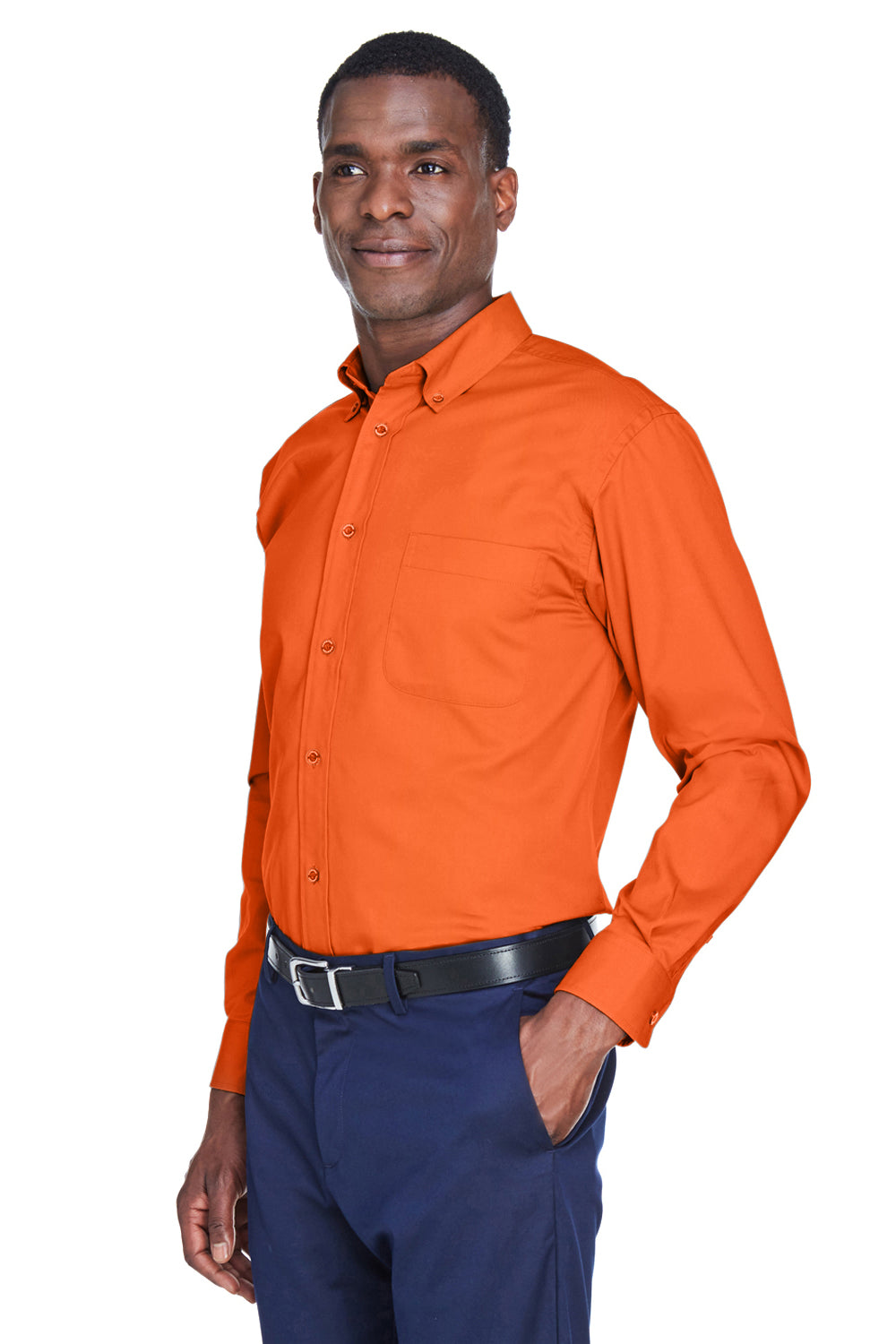 Harriton M500/M500T Wrinkle Resistant Long Sleeve Button Down Shirt w/ Pocket Team Orange 3Q