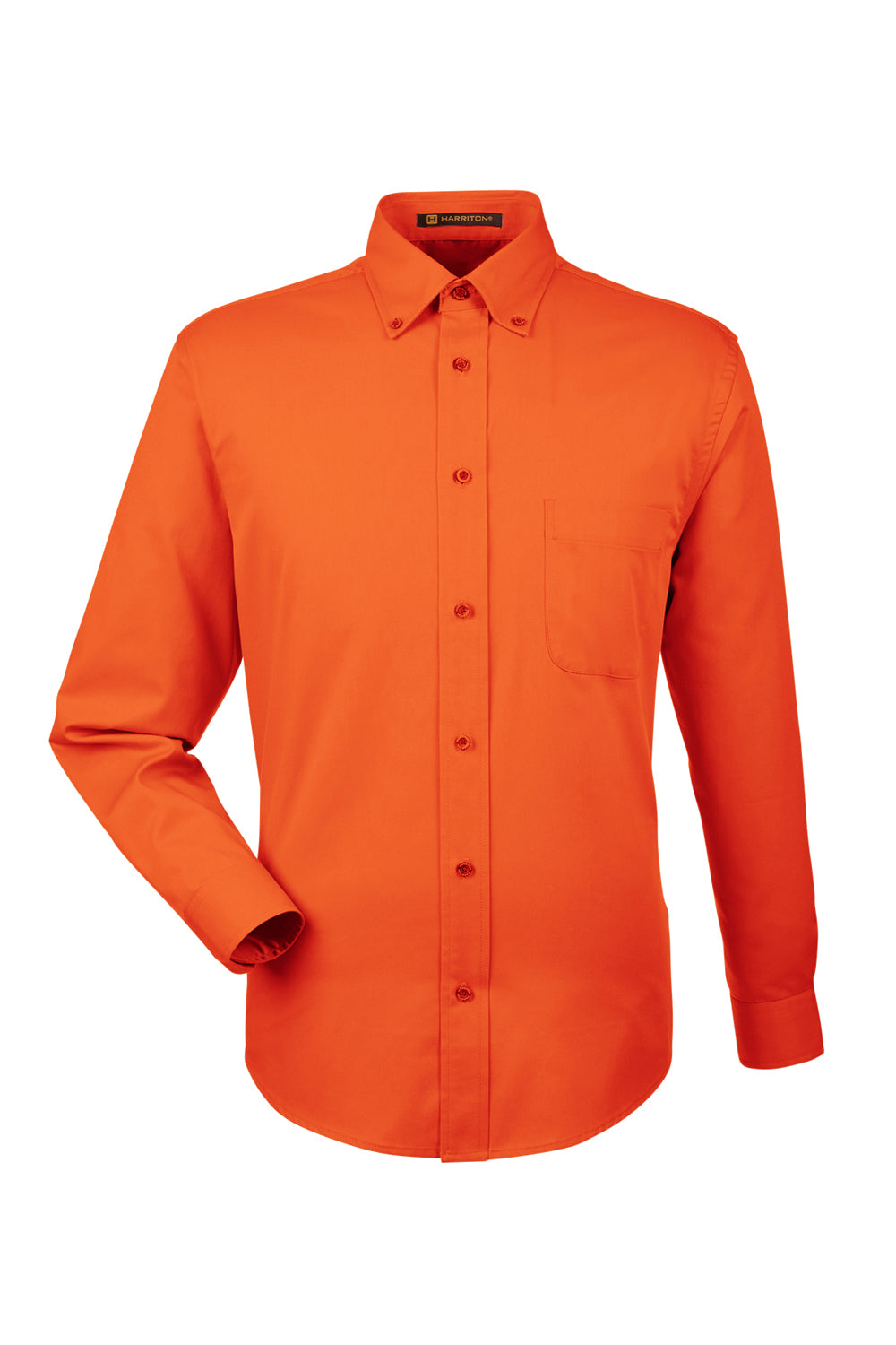 Harriton M500/M500T Wrinkle Resistant Long Sleeve Button Down Shirt w/ Pocket Team Orange Flat Front