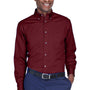 Harriton Mens Wrinkle Resistant Long Sleeve Button Down Shirt w/ Pocket - Wine