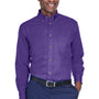 Harriton Mens Wrinkle Resistant Long Sleeve Button Down Shirt w/ Pocket - Team Purple