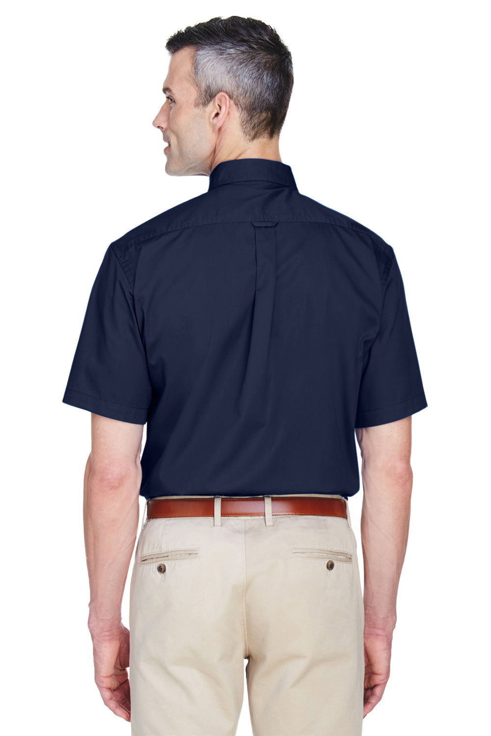 Harriton M500S Mens Wrinkle Resistant Short Sleeve Button Down Shirt w/ Pocket Navy Blue Back