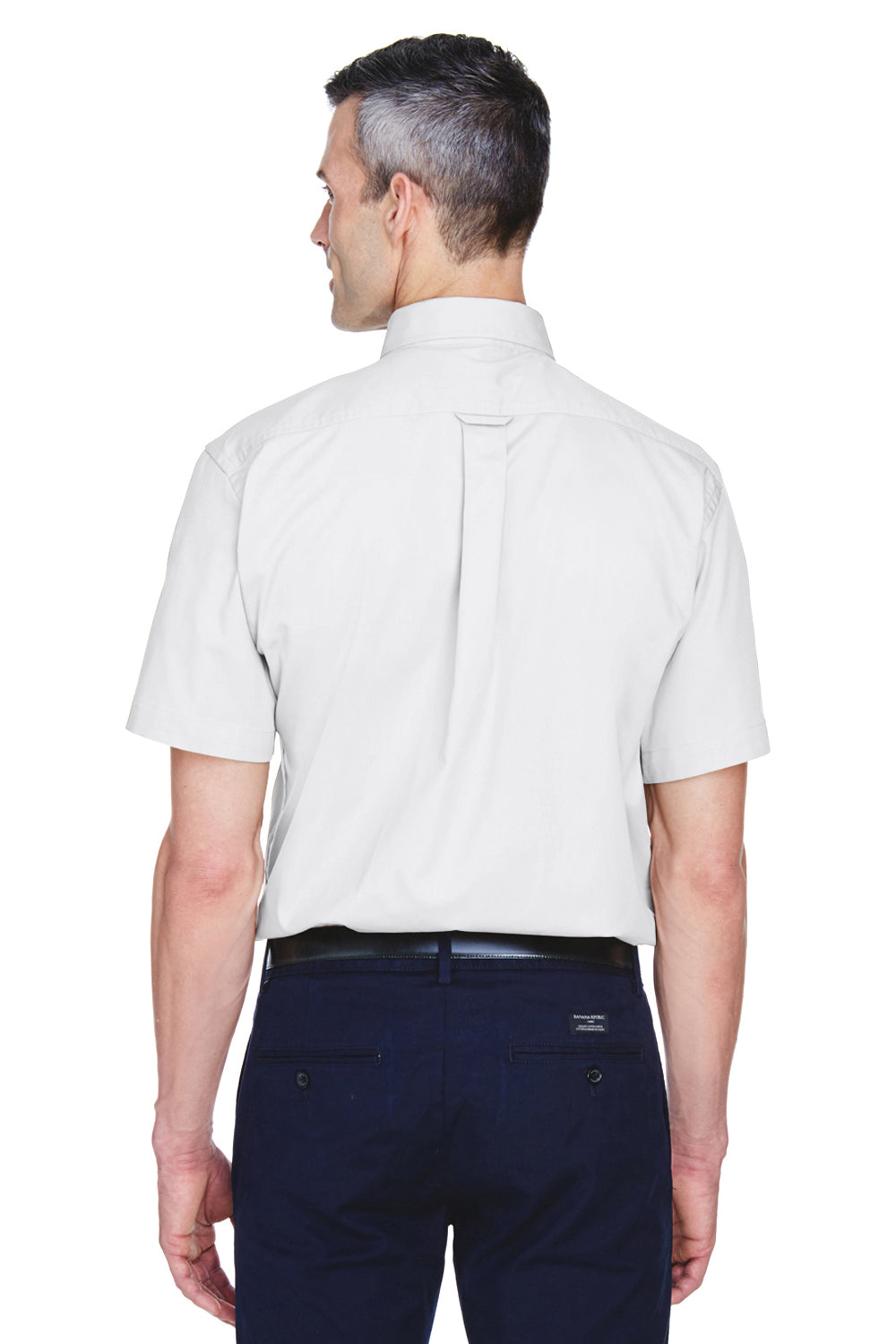 Harriton M500S Mens Wrinkle Resistant Short Sleeve Button Down Shirt w/ Pocket White Back