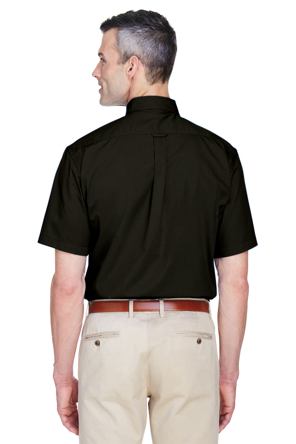 Harriton M500S Mens Wrinkle Resistant Short Sleeve Button Down Shirt w/ Pocket Black Back