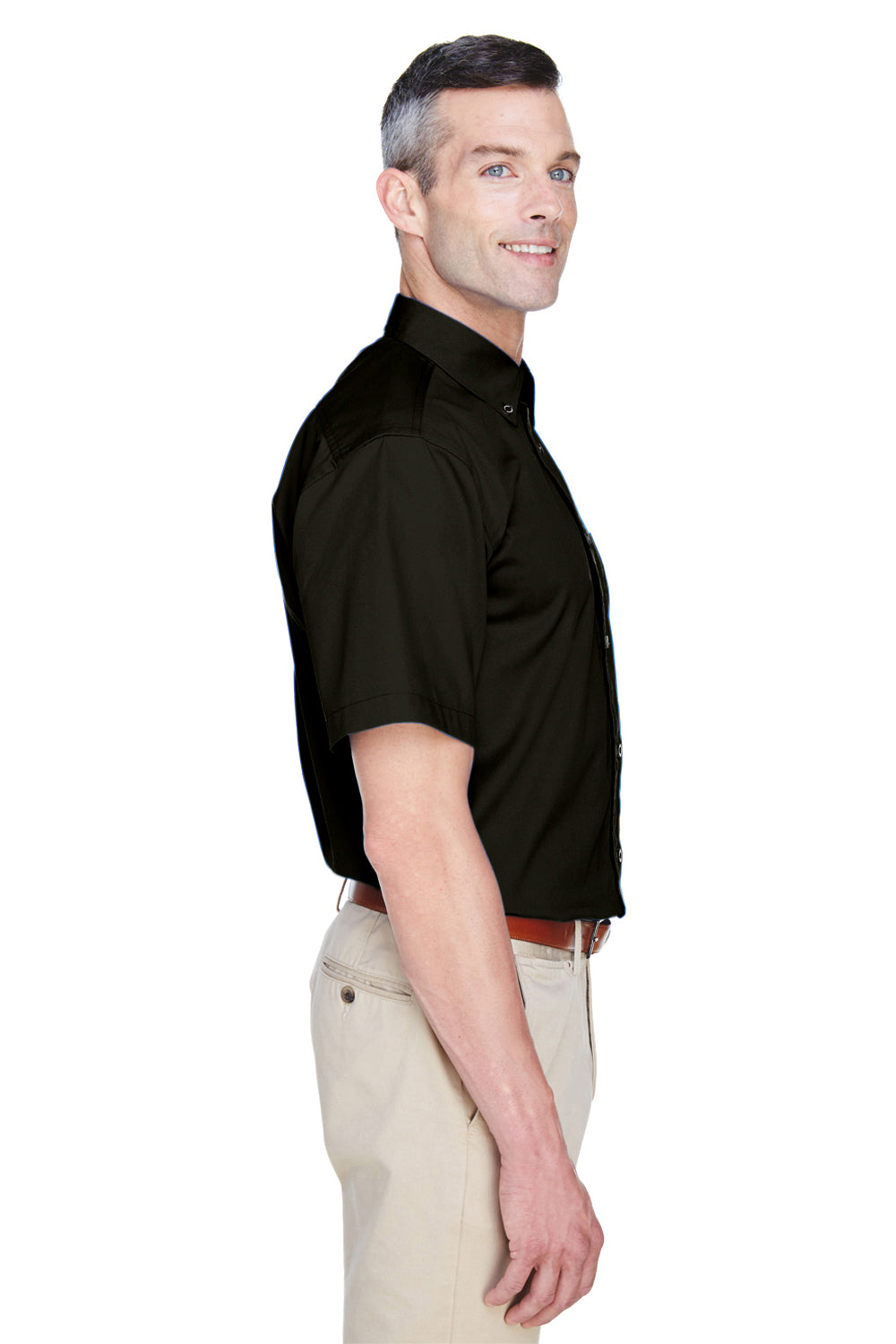 Harriton M500S Mens Wrinkle Resistant Short Sleeve Button Down Shirt w/ Pocket Black Side