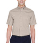 Harriton Mens Wrinkle Resistant Short Sleeve Button Down Shirt w/ Pocket - Stone