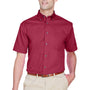 Harriton Mens Wrinkle Resistant Short Sleeve Button Down Shirt w/ Pocket - Wine