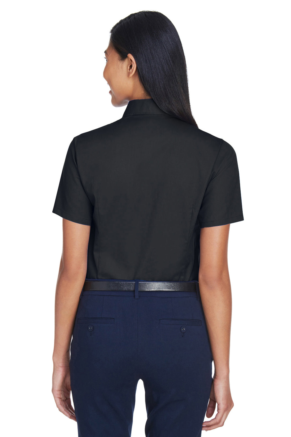 Harriton M500SW Womens Wrinkle Resistant Short Sleeve Button Down Shirt Black Back