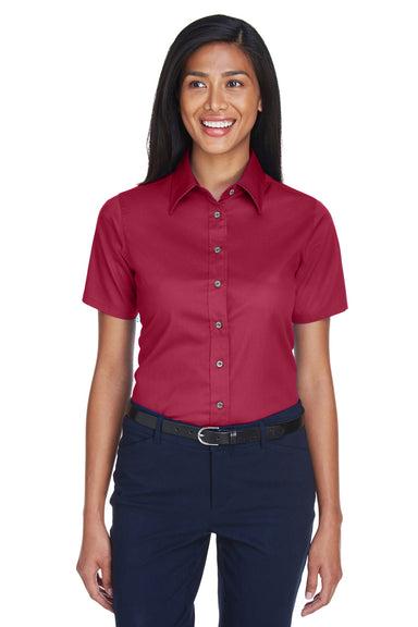 Harriton M500SW Womens Wrinkle Resistant Short Sleeve Button Down Shirt Wine Red Front