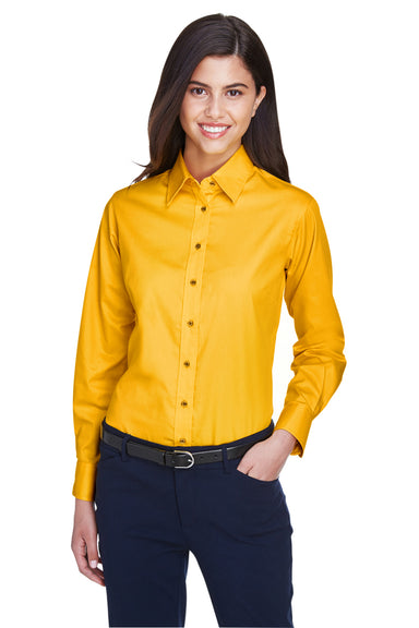 Harriton M500W Womens Wrinkle Resistant Long Sleeve Button Down Shirt Gold Front