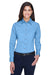 Harriton M500W Womens Wrinkle Resistant Long Sleeve Button Down Shirt Light College Blue Front