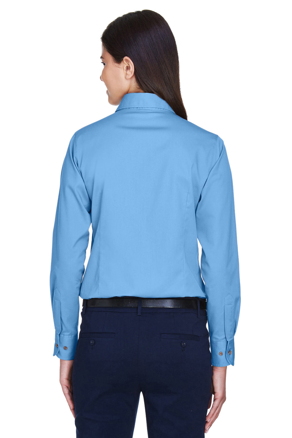 Harriton M500W Womens Wrinkle Resistant Long Sleeve Button Down Shirt Light College Blue Back