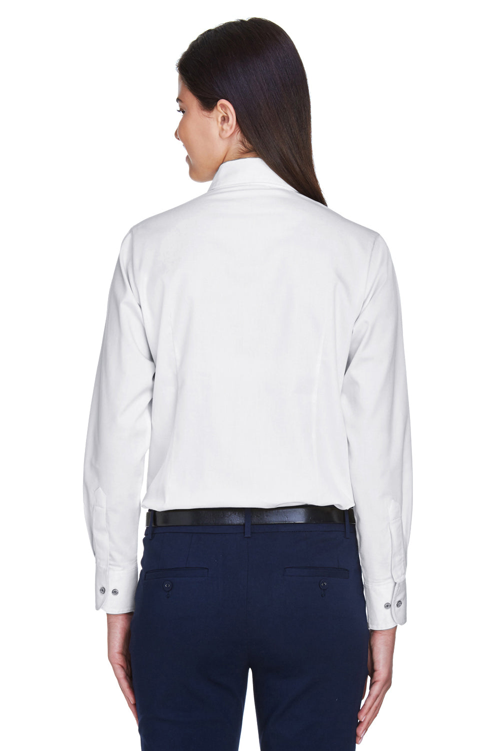 Harriton M500W Womens Wrinkle Resistant Long Sleeve Button Down Shirt White Back