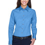 Harriton Womens Wrinkle Resistant Long Sleeve Button Down Shirt - Nautical Blue