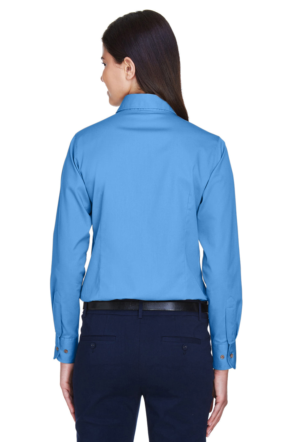 Harriton M500W Womens Wrinkle Resistant Long Sleeve Button Down Shirt Nautical Blue Back