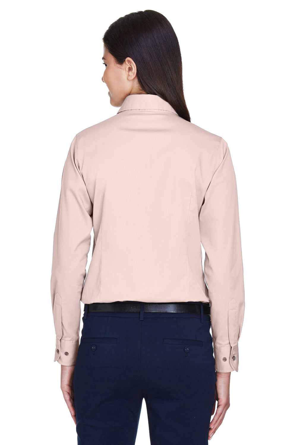 Harriton M500W Womens Wrinkle Resistant Long Sleeve Button Down Shirt Blush Pink Back