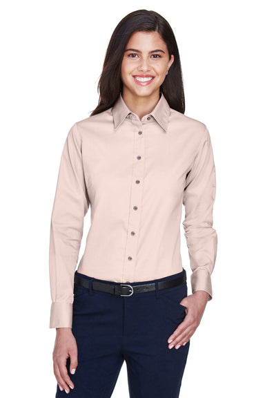 Harriton M500W Womens Wrinkle Resistant Long Sleeve Button Down Shirt Blush Pink Front