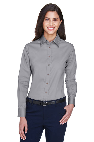 Harriton M500W Womens Wrinkle Resistant Long Sleeve Button Down Shirt Dark Grey Front