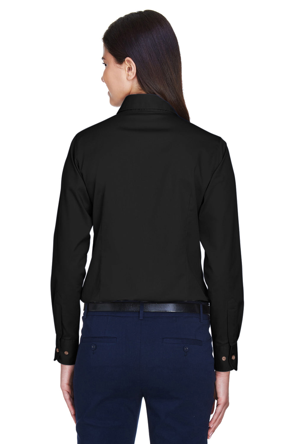Harriton M500W Womens Wrinkle Resistant Long Sleeve Button Down Shirt Black Back