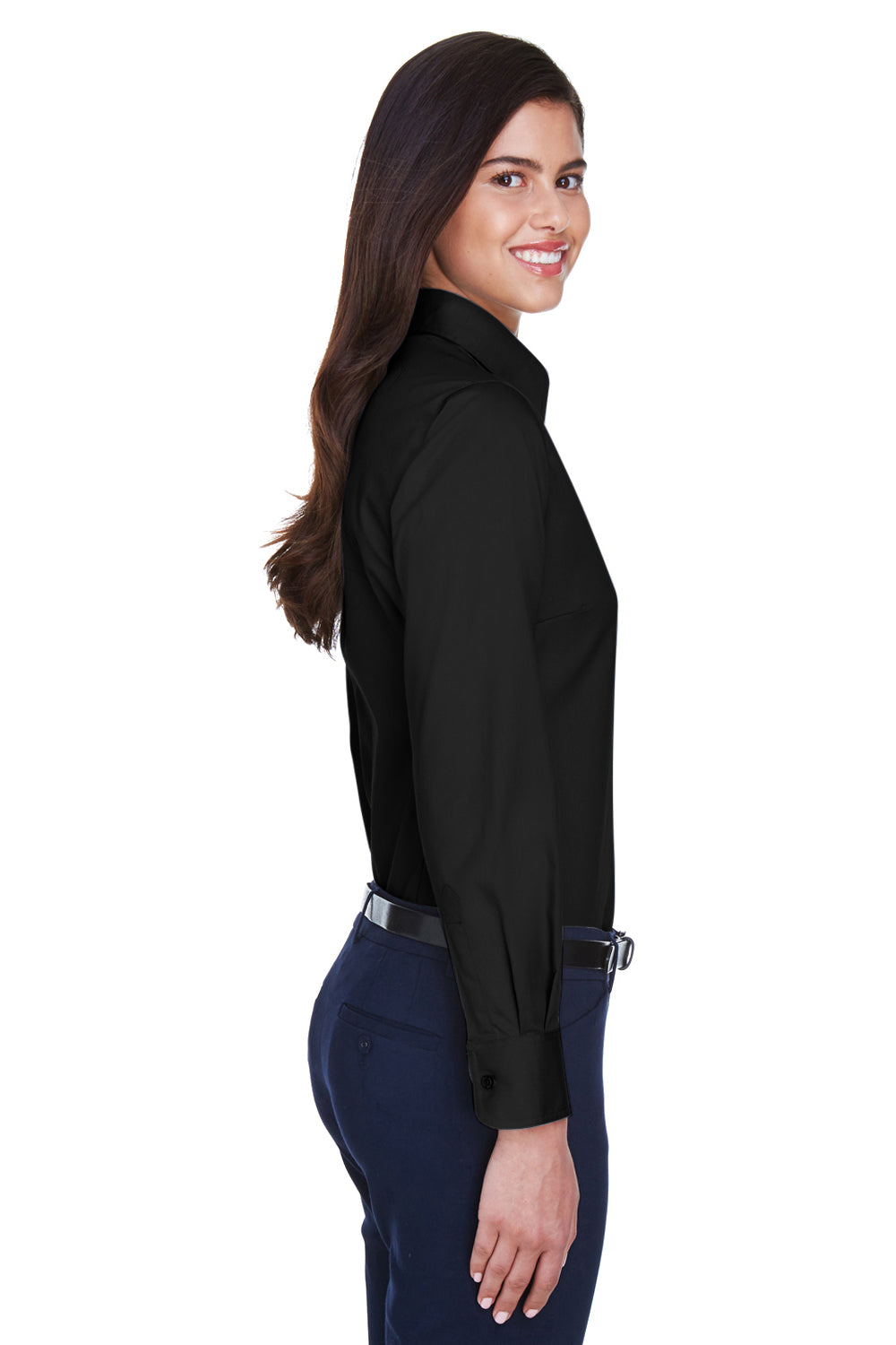 Harriton M500W Womens Wrinkle Resistant Long Sleeve Button Down Shirt Black Side