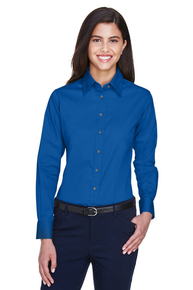 Harriton M500W Womens Wrinkle Resistant Long Sleeve Button Down Shirt French Blue Front