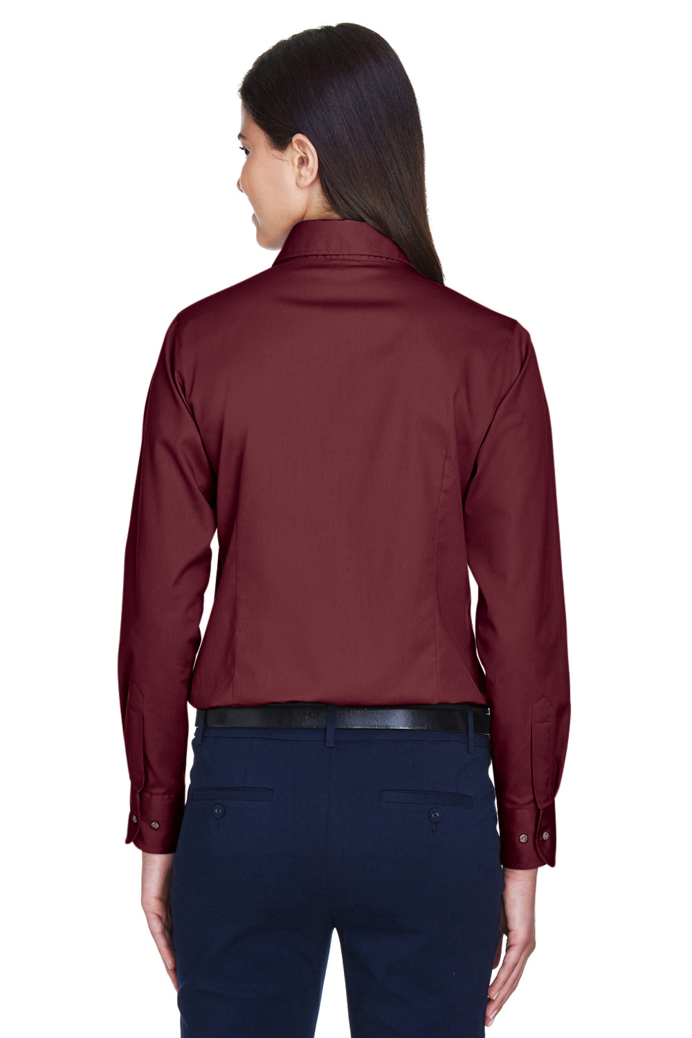 Harriton M500W Womens Wrinkle Resistant Long Sleeve Button Down Shirt Wine Red Back