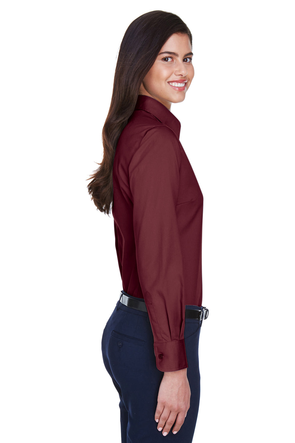 Harriton M500W Womens Wrinkle Resistant Long Sleeve Button Down Shirt Wine Red Side