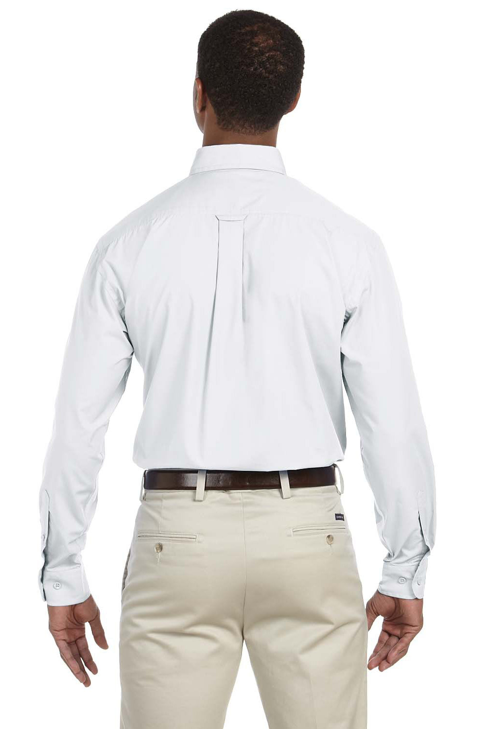 Harriton M510 Mens Essential Long Sleeve Button Down Shirt w/ Pocket White Back