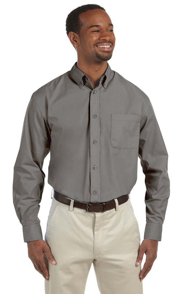 Harriton M510 Mens Essential Long Sleeve Button Down Shirt w/ Pocket Dark Grey Front