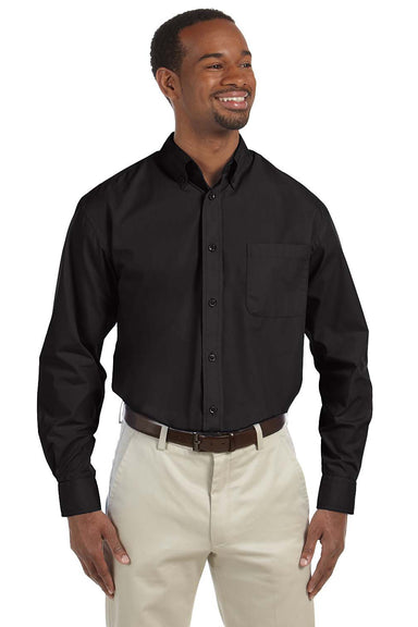Harriton M510 Mens Essential Long Sleeve Button Down Shirt w/ Pocket Black Front