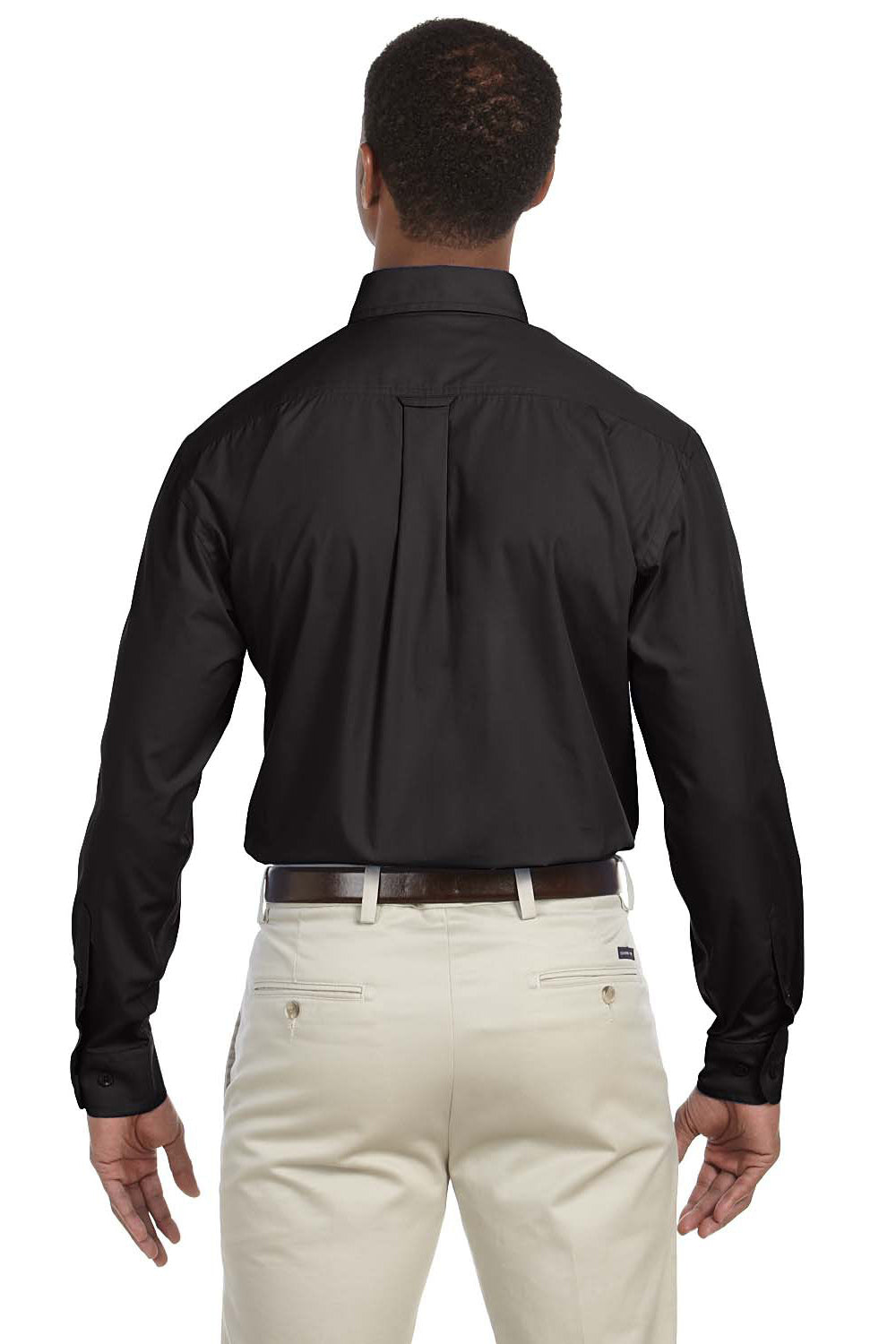 Harriton M510 Mens Essential Long Sleeve Button Down Shirt w/ Pocket Black Back