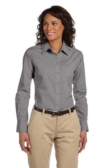 Harriton M510W Womens Essential Long Sleeve Button Down Shirt Dark Grey Front