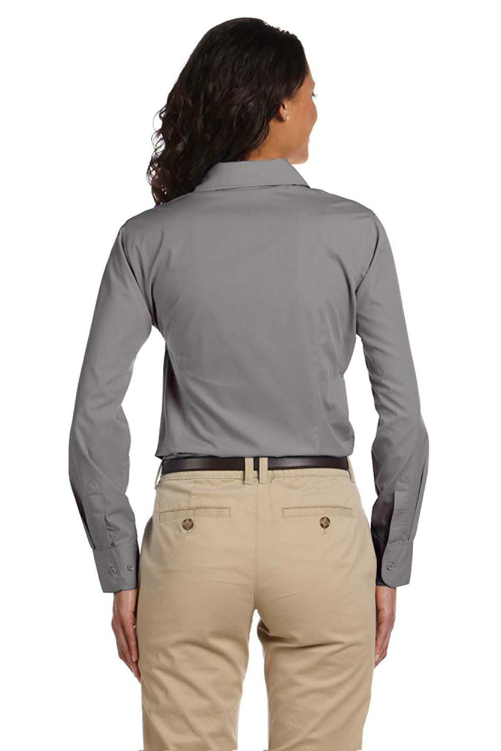 Harriton M510W Womens Essential Long Sleeve Button Down Shirt Dark Grey Back