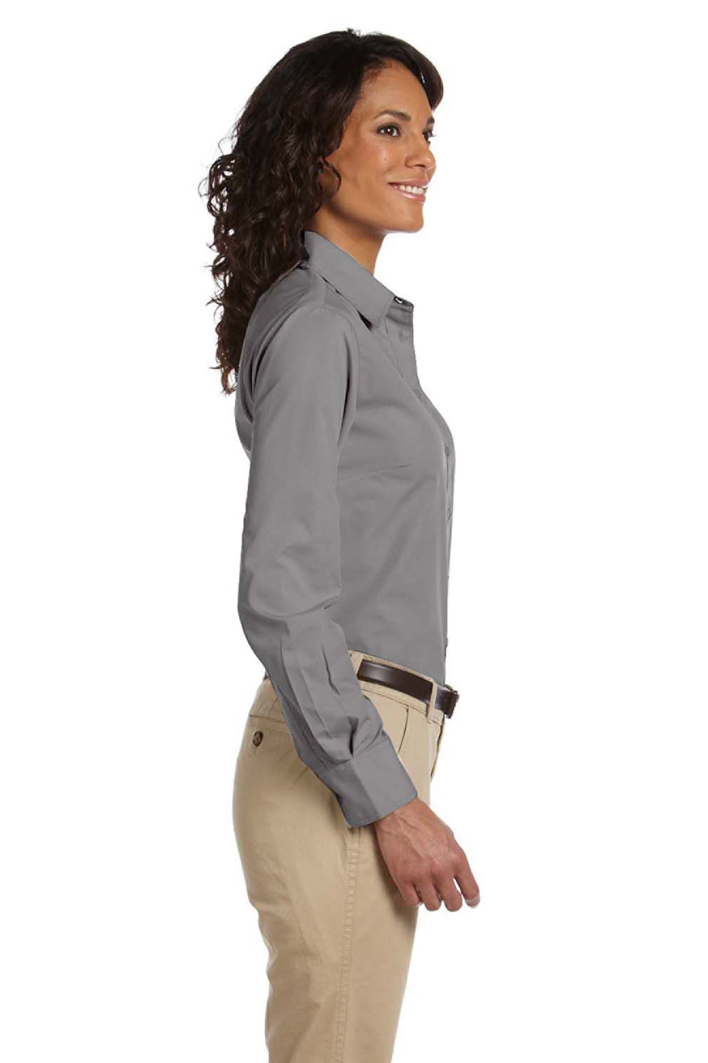 Harriton M510W Womens Essential Long Sleeve Button Down Shirt Dark Grey Side