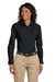 Harriton M510W Womens Essential Long Sleeve Button Down Shirt Black Front