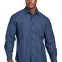 Harriton Mens Button Down Denim Shirt Jacket - Dark Denim Blue