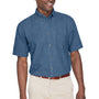 Harriton Mens Denim Short Sleeve Button Down Shirt w/ Pocket - Light Denim