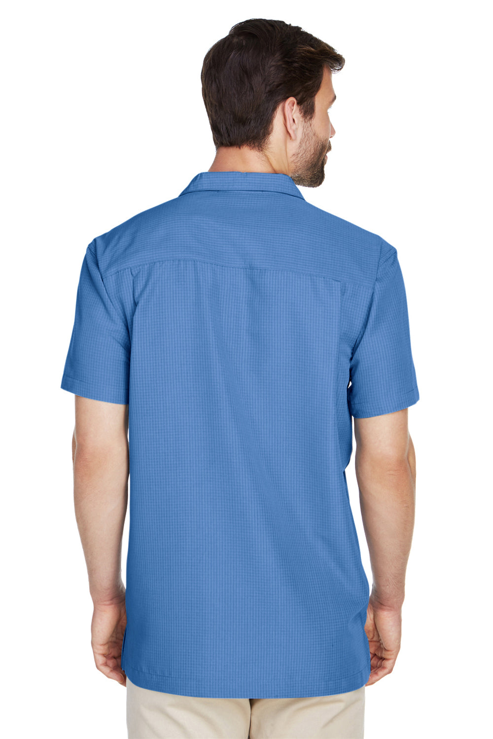 Harriton M560 Mens Barbados Wrinkle Resistant Short Sleeve Button Down Camp Shirt w/ Pocket Pool Blue Back