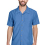 Harriton Mens Barbados Wrinkle Resistant Short Sleeve Button Down Camp Shirt w/ Pocket - Pool Blue